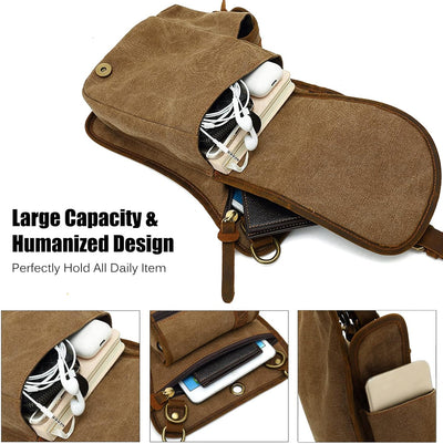 FANDARE Beintasche Herren Hüfttasche Brusttasche Canvas Beinbeutel Sling Bag Damen Sling Bag Schulra