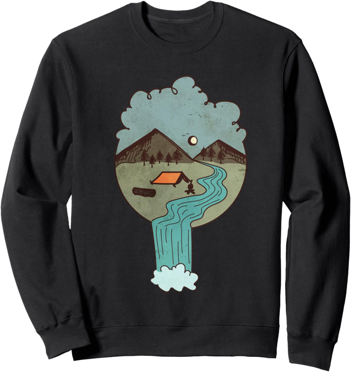Landschaft Design Fluss Zelt Berge Wasserfall Natur Sweatshirt