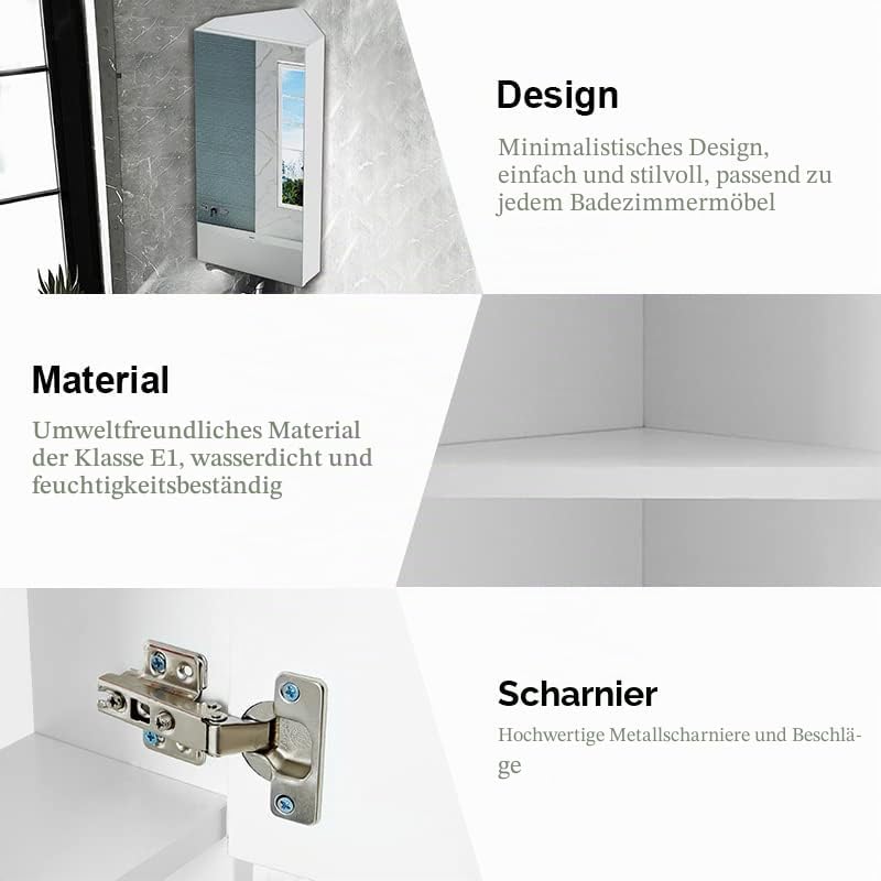 CLIPOP Eck Badezimmer Spiegelschrank Wandschrank Badezimmerschrank mit Spiegel und Aufbewahrungsrega