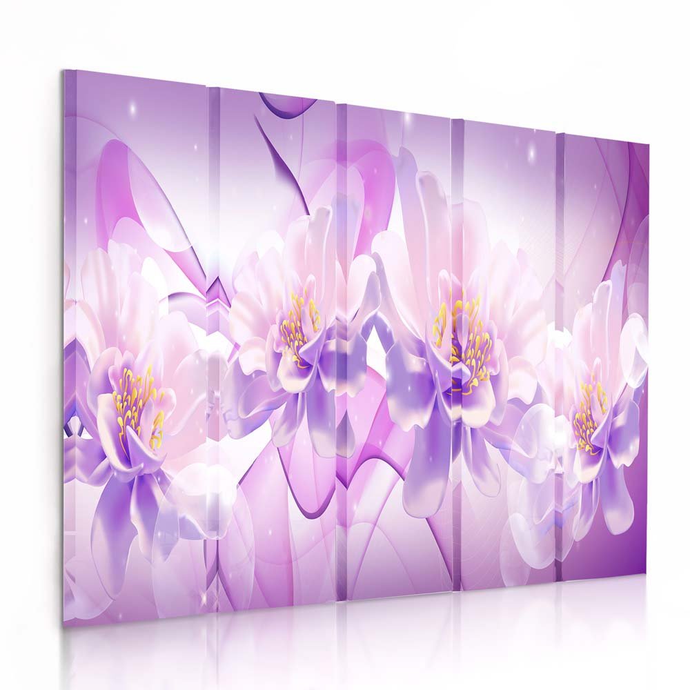 Feeby Frames, Leinwandbild Bilder Wand Bild - 5 Teile - Wandbilder Kunstdruck (Blumen, LICHT LILA RO