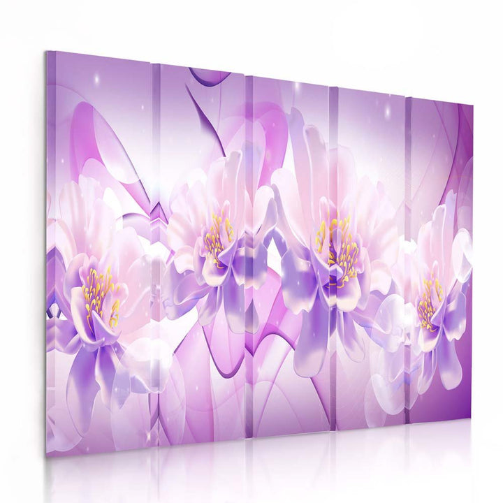 Feeby Frames, Leinwandbild Bilder Wand Bild - 5 Teile - Wandbilder Kunstdruck (Blumen, LICHT LILA RO