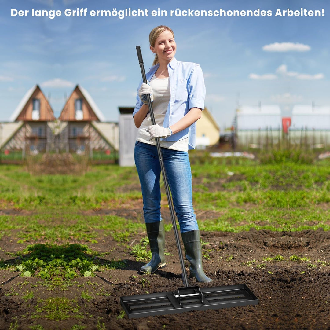 RELAX4LIFE Rasen Nivellierrechen, 75 x 25 cm, Rasenrechen Metall, Rechen Garten mit 170 cm Stiel, Le