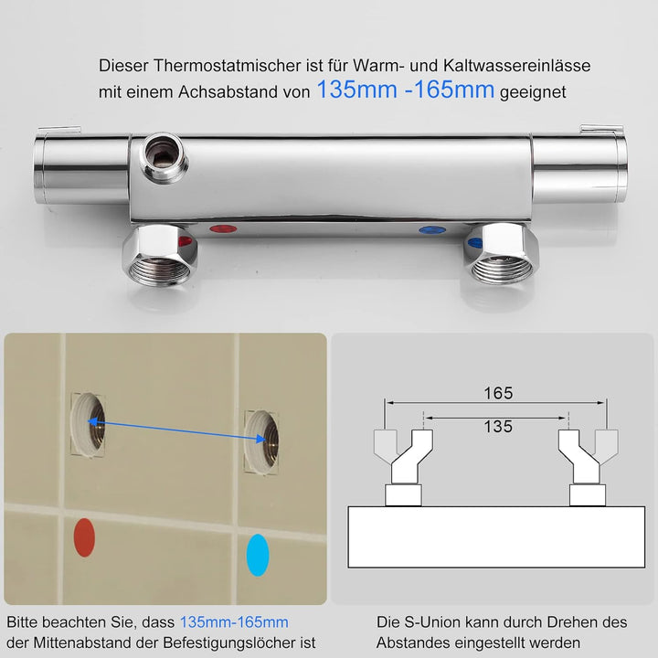 KEOKBON Duschthermostat mit Sicherheitstaster 38℃, Aufputz Thermostat Duscharmatur, Dusche mit Konst