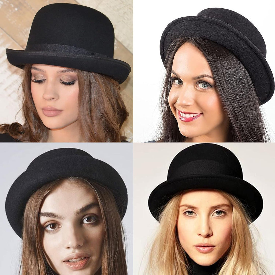 CXQRR Black Bowler Derby Hat Short Rolled Brim Fedora Hat for Men and Women M Schwarz, M Schwarz