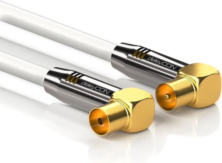 deleyCON 7,5m TV Antennenkabel HDTV Full HD - 2x gewinkelt - Koaxialkabel - TV-Stecker (90° Grad) zu