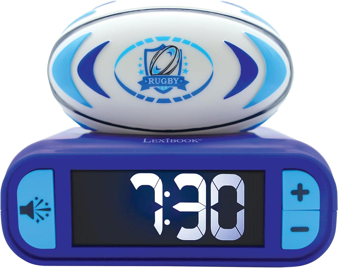 Lexibook RL800RG, Rugby-Rubgy Nachtlichtwecker, Töne und Melodien, LCD-Bildschirm mit Hintergrundbel