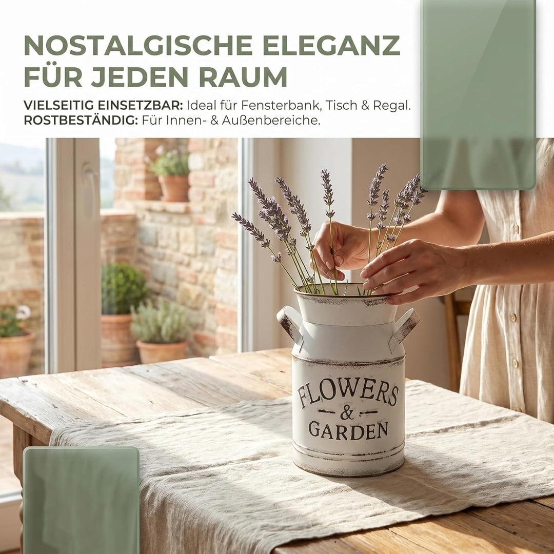 HEMOTON Shabby Blumentopf Deko Metall Krug Milchkanne Landhaus Stil Vase Pflanzentopf rustikal Vinta