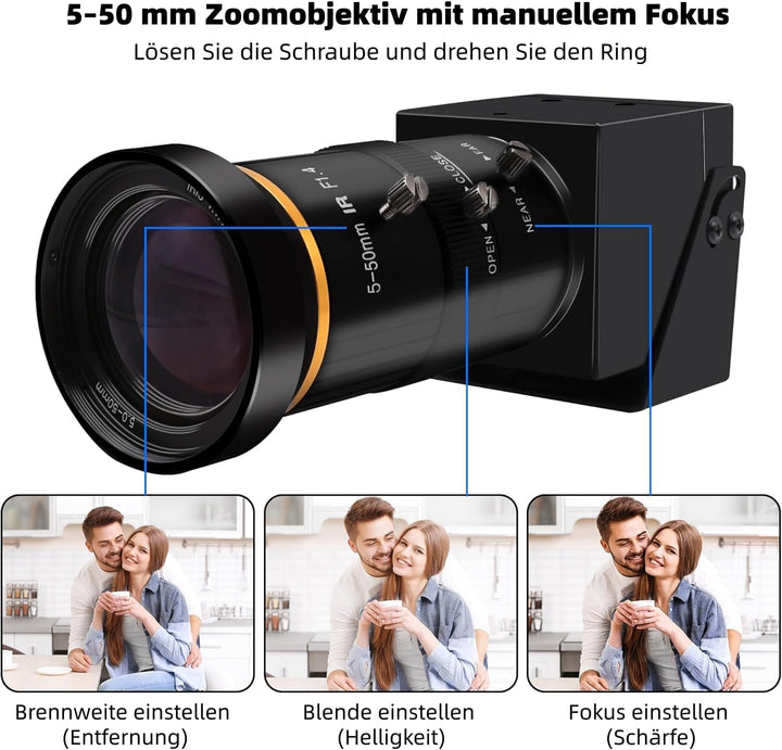 4K Ultra HD HDMI USB Kamera mit 5–50 mm 10-fachem optischem Zoom, Varifokal Objektiv 2160P H.264 H.2