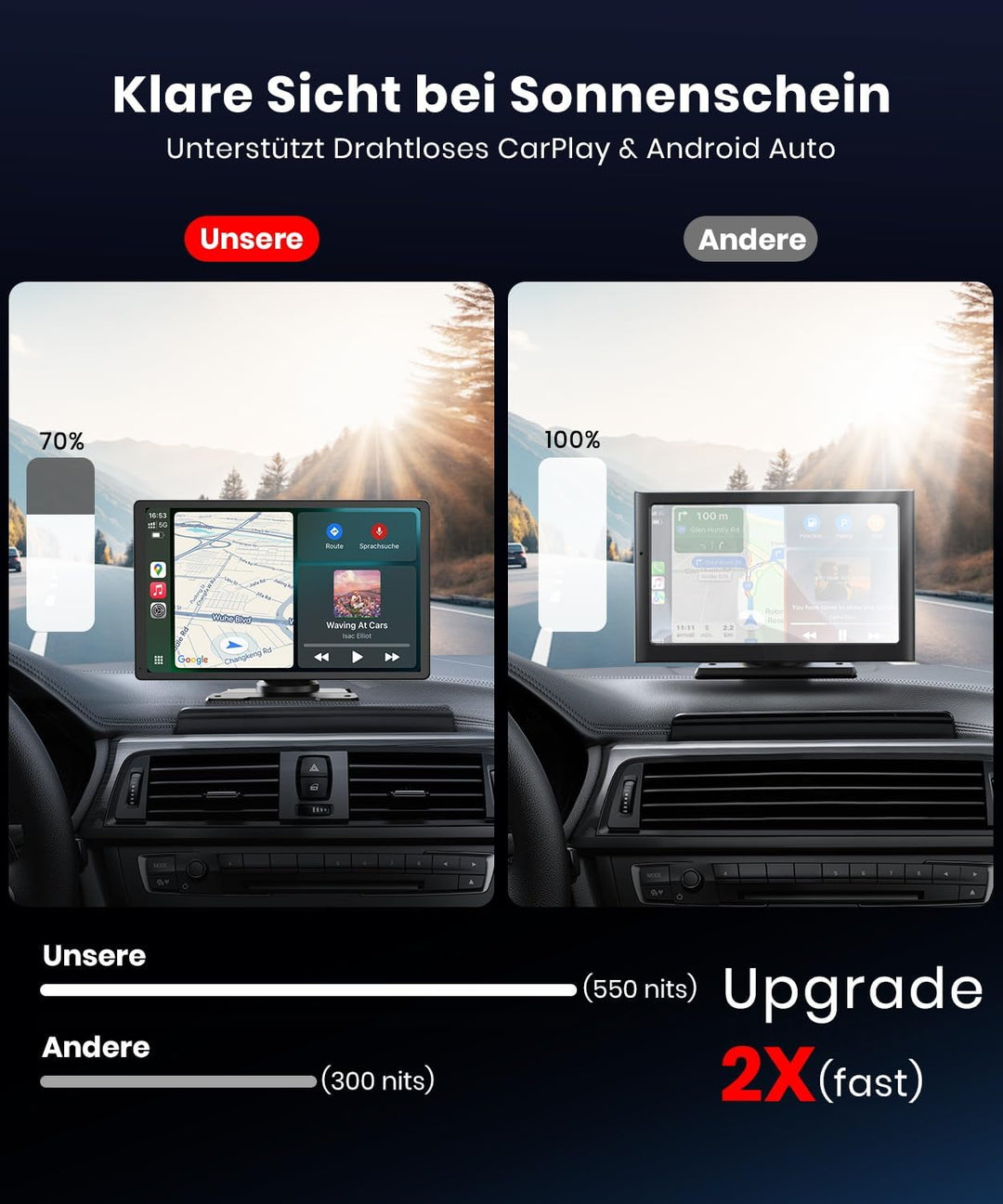 Foxpark 9.26-Zoll CarPlay Display mit IPS Touchscreen, kabelloses Apple CarPlay & Android Auto,Bluet