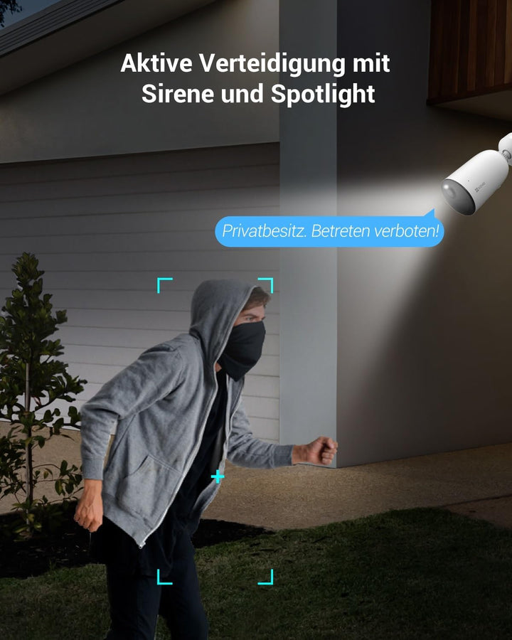 EZVIZ 3MP Akkukamera aussen, Kabellose WLAN 6 Überwachungskamera mit AOV-Modus, KI Personen-/Fahrzeu