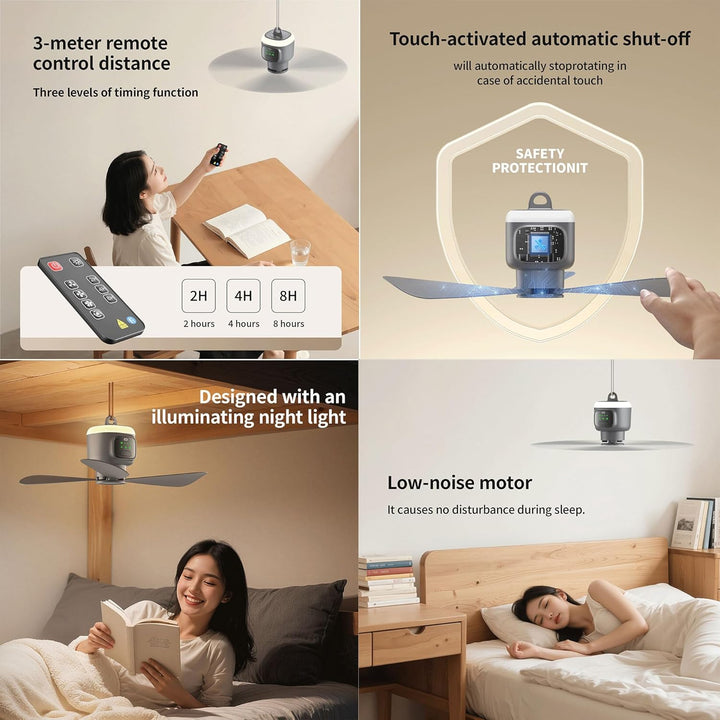 VVU&CCO Kabelloser Outdoor Deckenventilator mit Fernbedienung, 12000mAh Akku Deckenventilator mit Li
