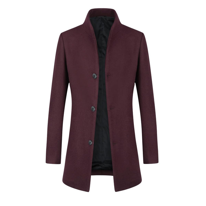 Wintermantel Herren Wollmantel Lang Slim Fit Herrenmantel mit Stehkragen Business Coat für Winter, W