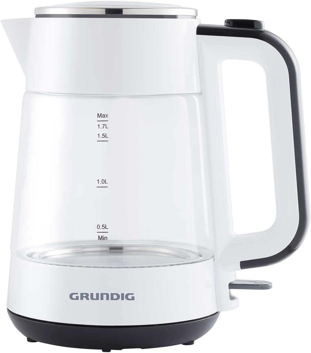 Grundig WK 5860 Wasserkocher, Glas, 2400W, 1,7 l, 2400, Aluminium, 1 Liter, Weiss/Schwarz