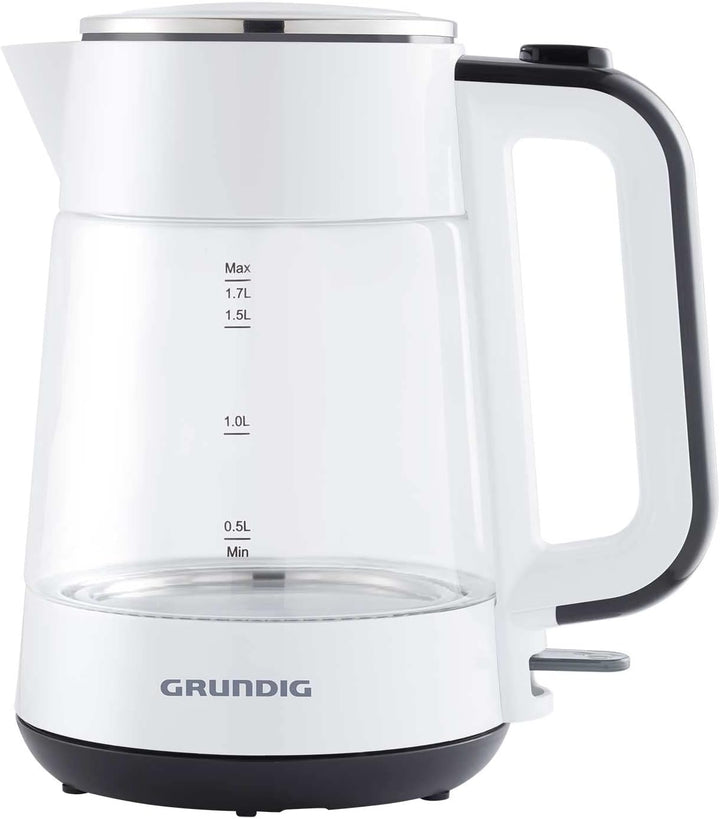 Grundig WK 5860 Wasserkocher, Glas, 2400W, 1,7 l, 2400, Aluminium, 1 Liter, Weiss/Schwarz