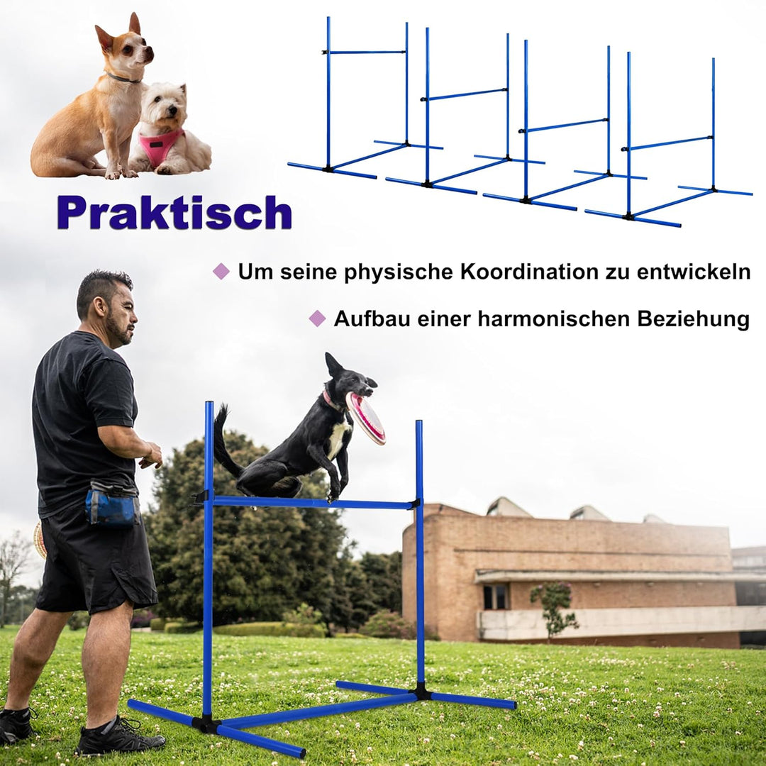 XMTECH 4-TLG. Hunde Agility Set Training Hundesport, Höhenverstellbar, Inklusive Tasche, PVC Hundetr