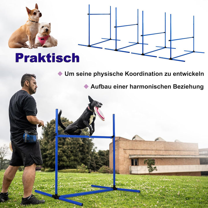 XMTECH 4-TLG. Hunde Agility Set Training Hundesport, Höhenverstellbar, Inklusive Tasche, PVC Hundetr