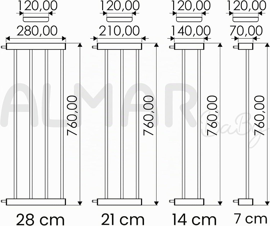 ALMAR Baby Verlängerung 7 cm schwarz für Sicherheitsbarriere für Türen, Flure oder Treppen für Kinde