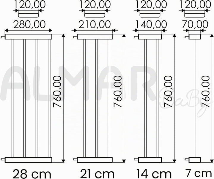 ALMAR Baby Verlängerung 7 cm schwarz für Sicherheitsbarriere für Türen, Flure oder Treppen für Kinde