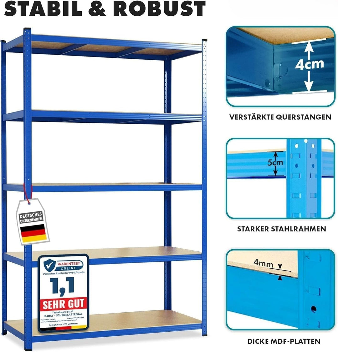 Floordirekt Schwerlastregal, 2er Set, blau 150 x 75 x 30 cm Steckregal, Kellerregal, Lagerregal, Wer