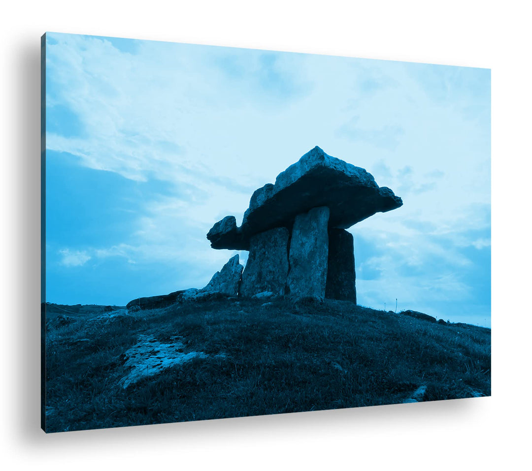 deyoli Dolmengrab in Irland Format: 80x60 Effekt: Monocrome Blau als Leinwandbild, Motiv fertig gera