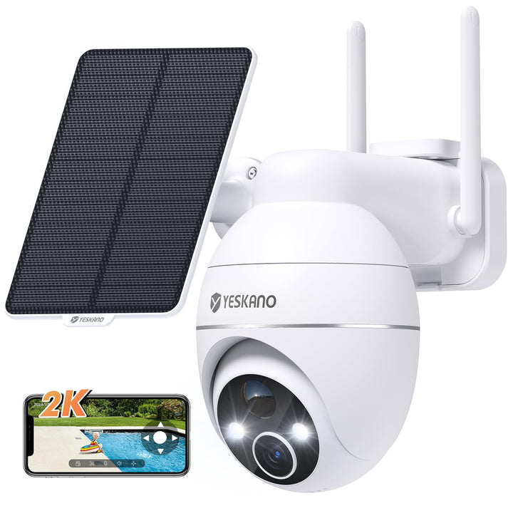 YESKANO Überwachungskamera Aussen Solar, 2K Kamera Outdoor mit 360°-Überwachung, Wlan Kamera Akku, F