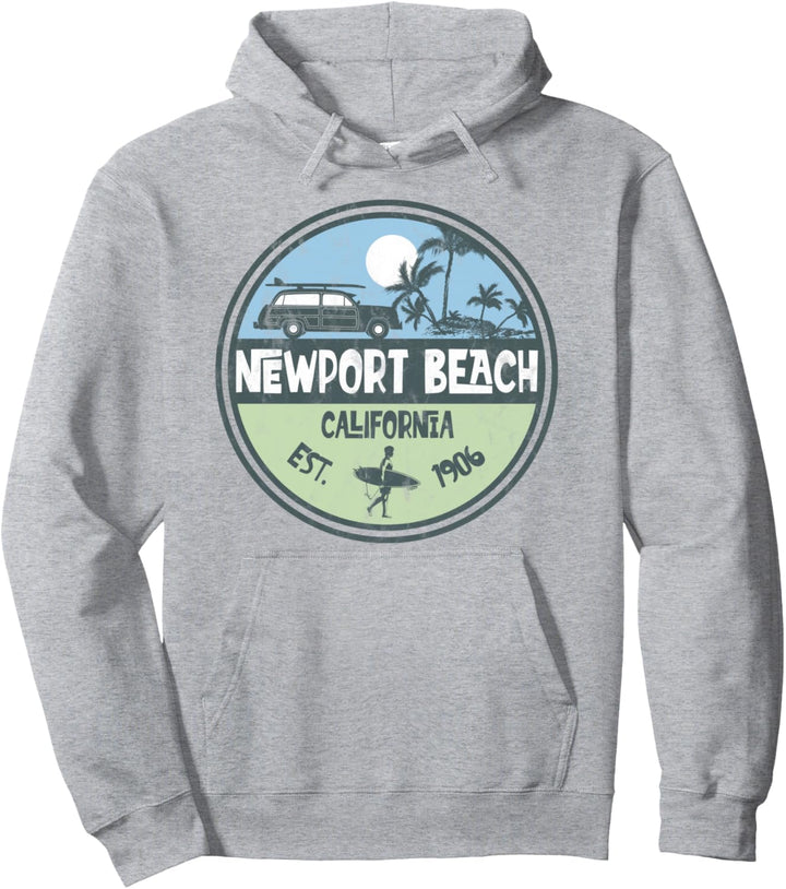 Newport Beach Kalifornien Wagon Beach Palms Surfer Vintage Pullover Hoodie