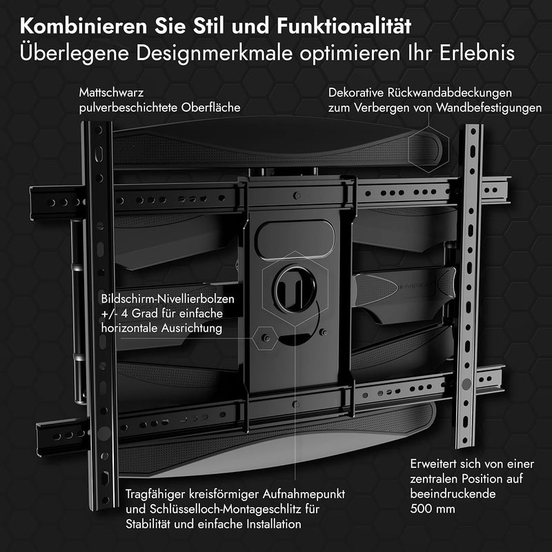 Invision TV Wandhalterung für 37-75 Zoll Bildschirme, Schwenkbar Neigbar und Ausfahren TV Halterung