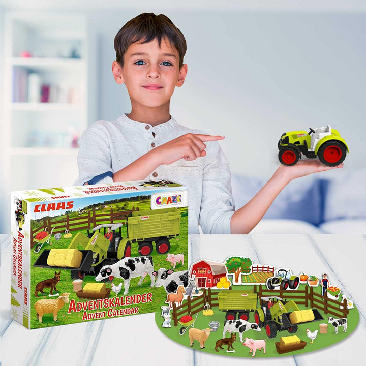 CRAZE Adventskalender CLAAS Traktor Kalender Junge und Mädchen Weihnachtskalender 2022 Bauernhof Spi