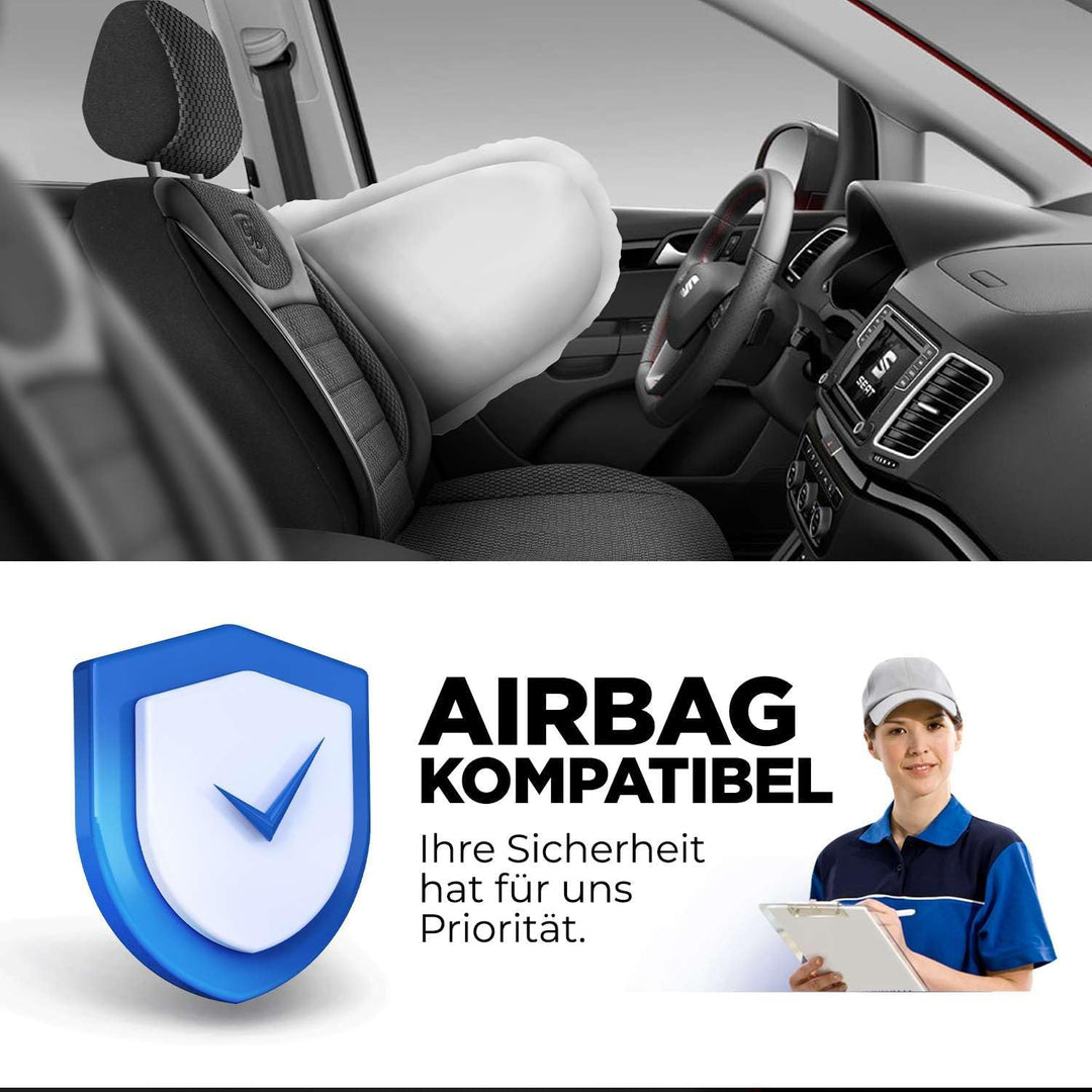 Autositzbezüge Universal für PKW & SUV – Premium Vordersitze Auto Sitzbezug aus Webstoff, Schwarz, A