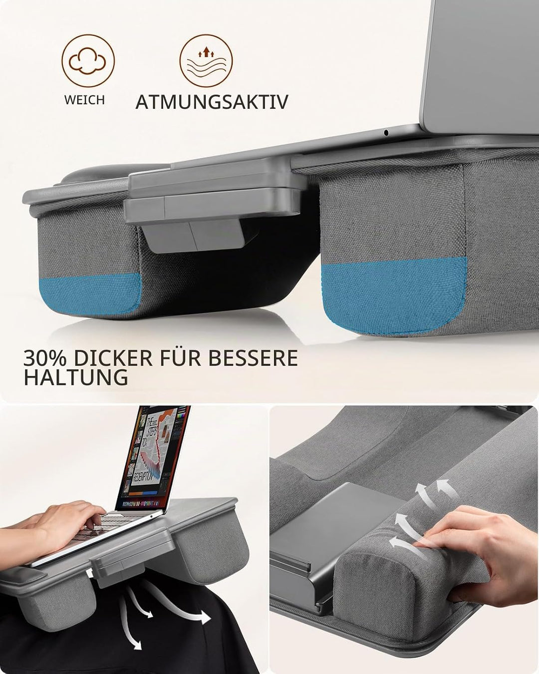 Laptopkissen, Laptop Ständer Bett, SAIJI Stabil Laptop Kissen, neues Komfortables Leder, bis zu 17",