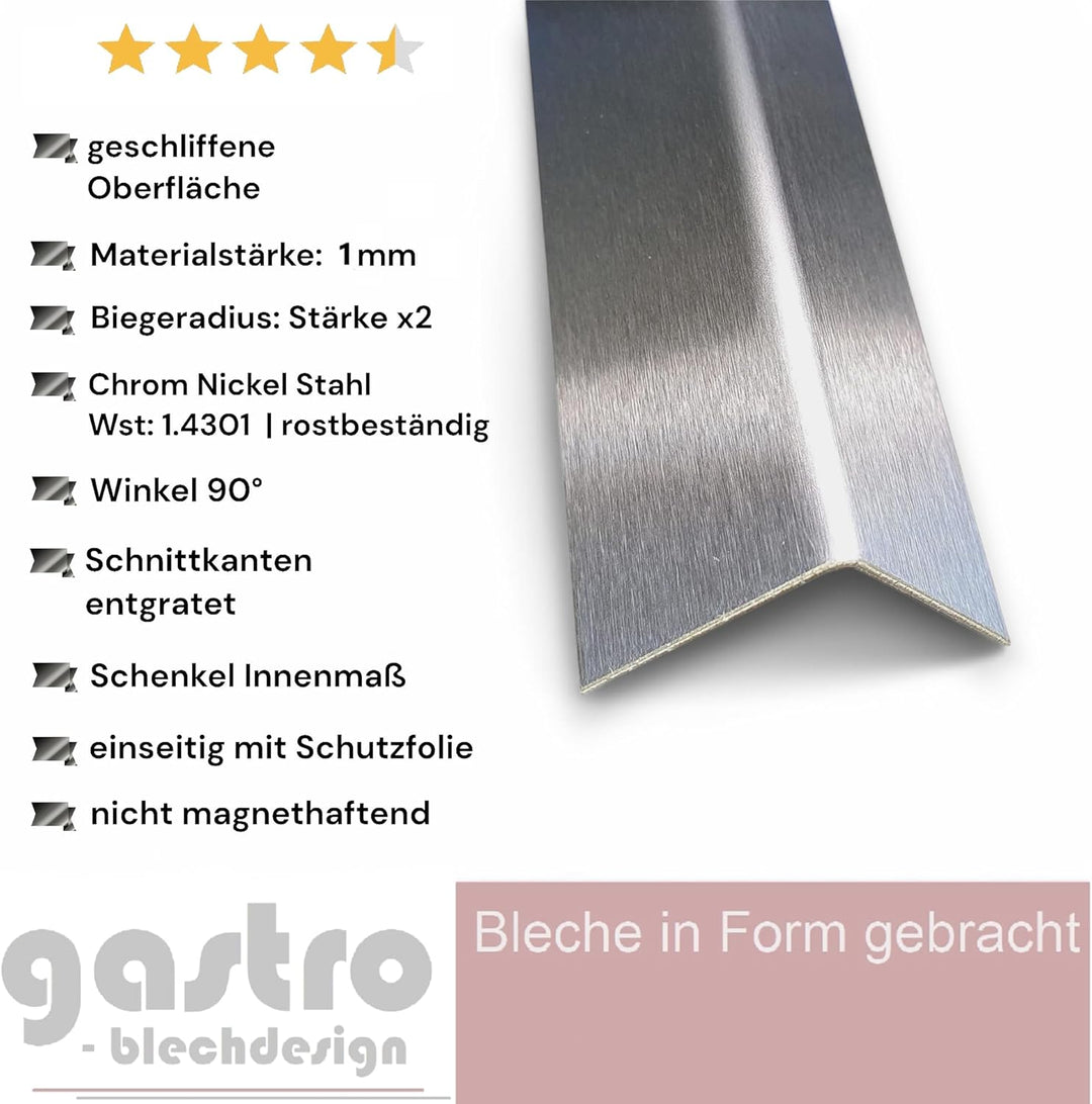CNS Winkel 2000mm 45x25 mm K240 RIESEN AUSWAHL V2A 1 mm stark Blechwinkel Kantenschutz kreativbauen