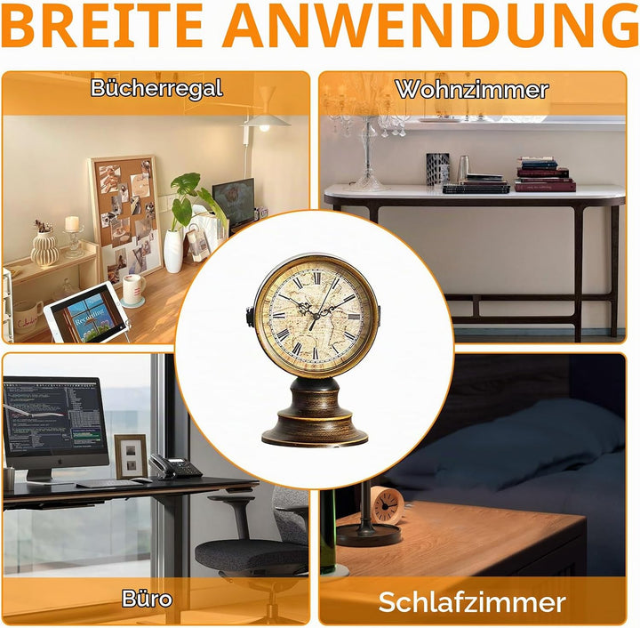 Doppelseitige Tischuhr Vintage, Europäischer Stil Vintage Schreibtisch Uhr, Retro Nacht Mantel Runde
