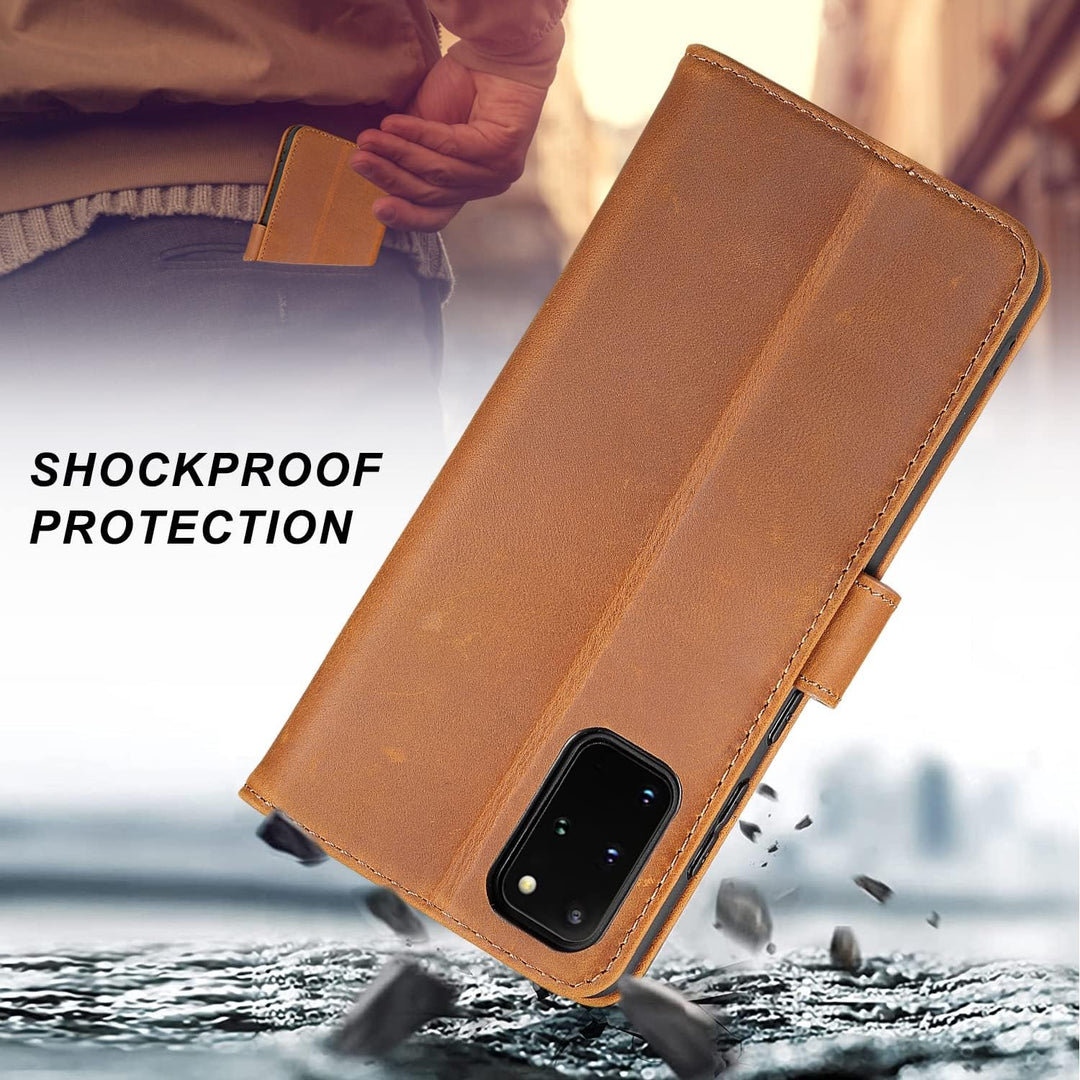 LENSUN Echtleder Hülle für Samsung Galaxy S20 Plus, Handyhülle [Echtes Leder] [Magnetverschluss] [Ka