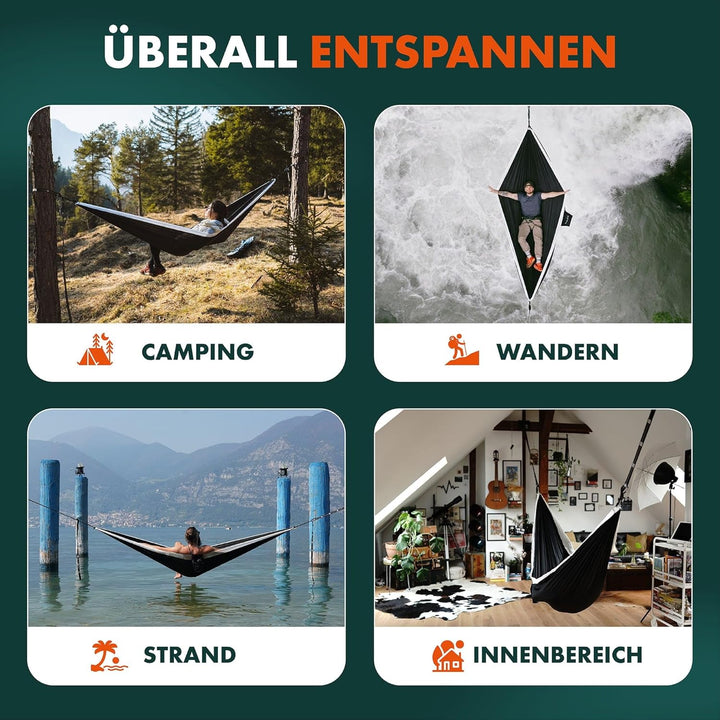 HÄNG® Camping Hängematte Outdoor aus Nylon Fallschirmseide für 2 Personen - 300 x 170cm Mobile Ultra