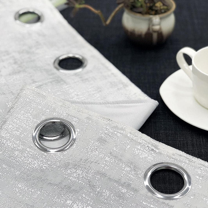 always4u Gardinen mit Muster Silber Blickdicht 100%, Samt Vorhang Wohnzimmer, Vorhang Verdunkelung K