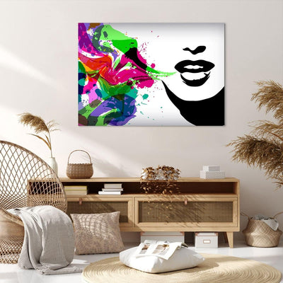 Bilder auf Leinwand 100x70cm Leinwandbild Frau Gesicht Lippen Make-up Gross Wanddeko Bild Schlafzimm