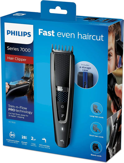 Philips Hair Clipper Series 7000 Haarschneider mit Trim-n-Flow-Technologie (Modell HC7650/15) mit 28