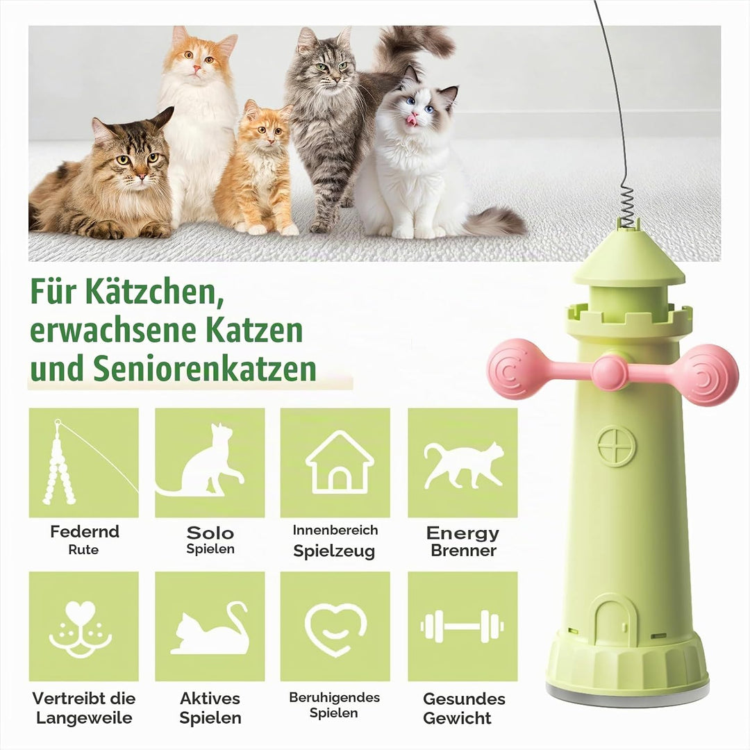 Interaktives Katzenspielzeug für Hauskatzen, Katzenstab-Spielzeug mit Drehverschluss-Saugnapf, Katze