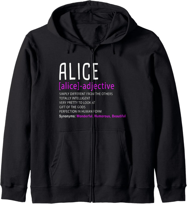 Personalisierte Name Beschreibung Alice Kapuzenjacke