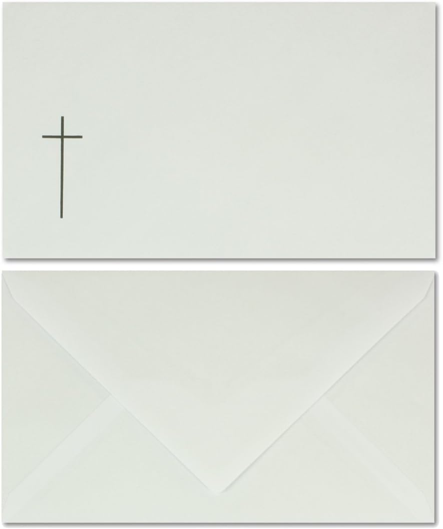 Neuser 50x Trauerkarten-Set mit Kreuz ca. B6 11,4 x 19,5 cm &amp; Trauer-Umschlägen mit schlichtem Kreuz