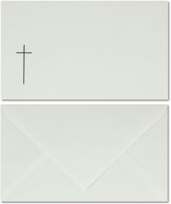 Neuser 50x Trauerkarten-Set mit Kreuz ca. B6 11,4 x 19,5 cm &amp; Trauer-Umschlägen mit schlichtem Kreuz