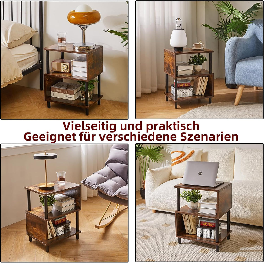 Aibiju Beistelltisch schmal， Nachttisch,Couchtisch klein mit 2 offenen Regalen, Moderner industriell