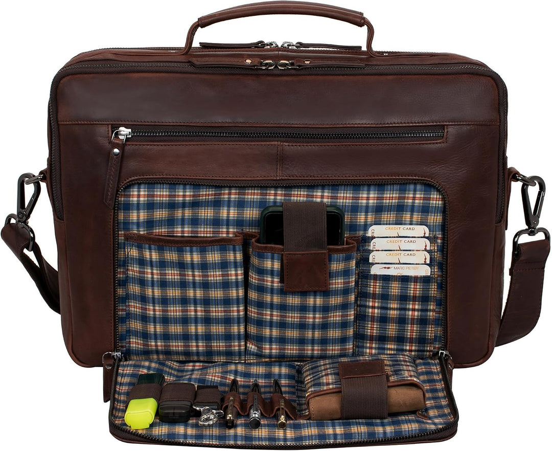 Marc Peter® Laptoptasche Auckland 15,6 Zoll Leder I Umhängetasche für Laptop I Aktentasche für Noteb