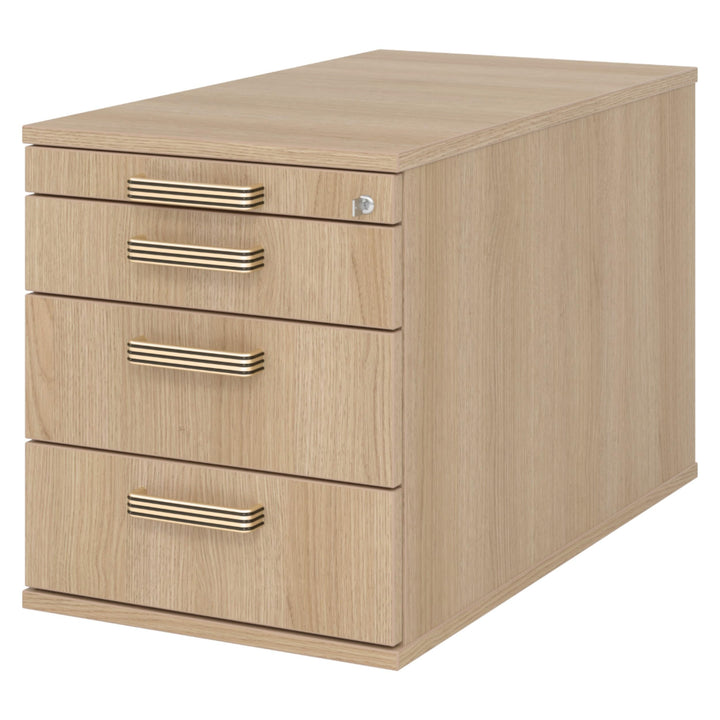 bümö Rollcontainer mit Schubladen, Container abschliessbar aus Holz in Eiche - Rollwagen für's Büro