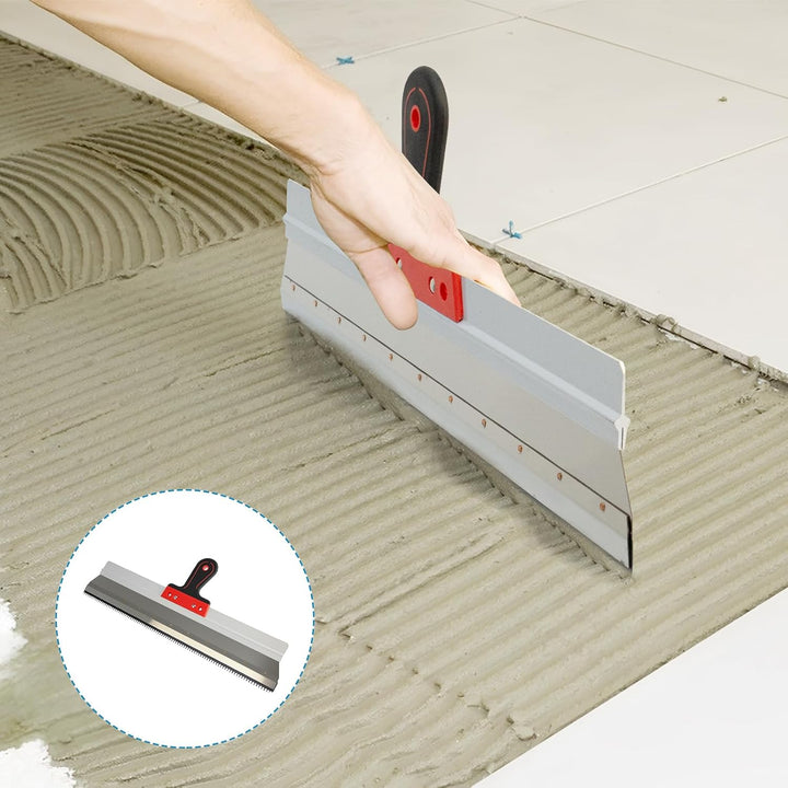 Flächenspachtel mit Stielhalter, Zahnspachtel tehrakel Gezahnt 56cm, Grossflächenrakel Trockenbau Sp