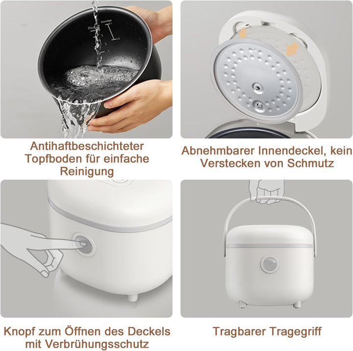 Bear Reiskocher Weiss 2L mit Dampfgarer, 6 Reiskochfunktionen mit braunem Reis, Dampf, Brei, Suppe,