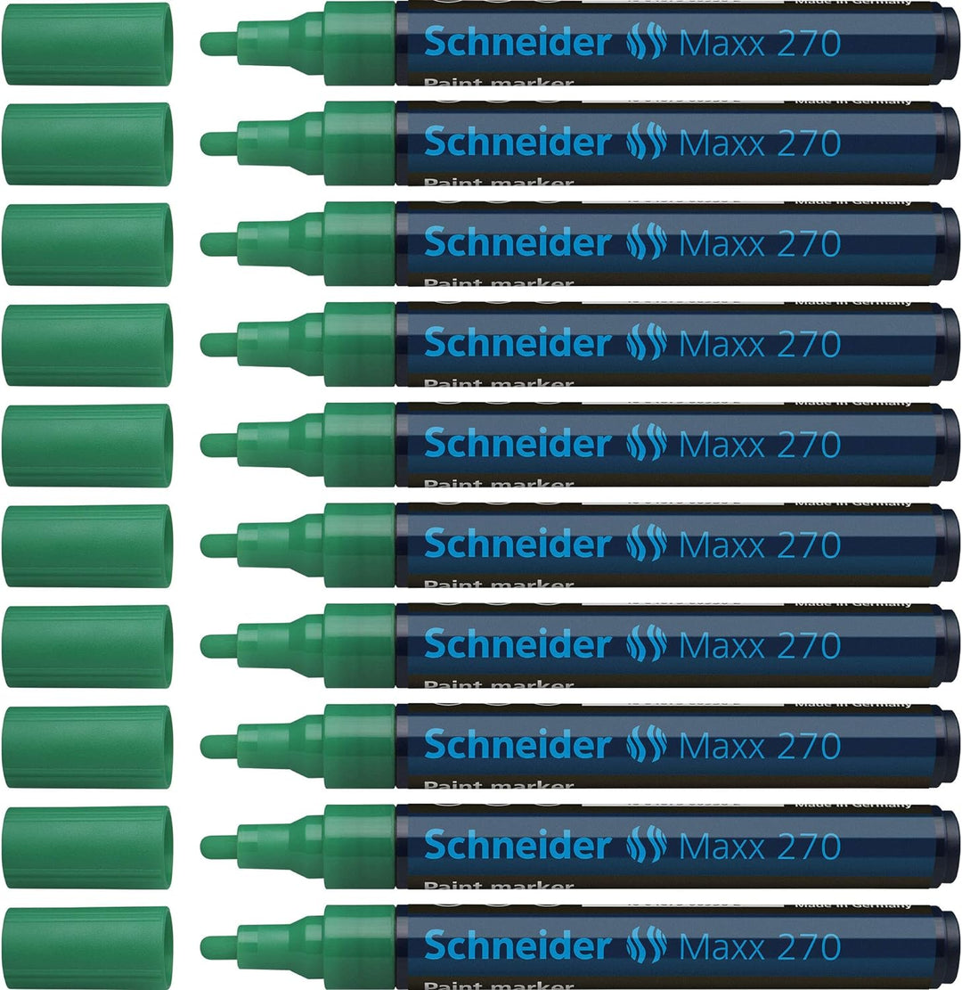 Schneider Maxx 270 Lackmarker (Rundspitze, Spitze austauschbar, 1 - 3 mm) 10er Packung grün, grün