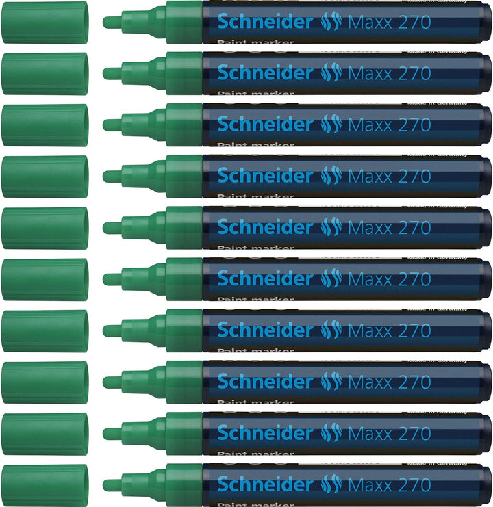 Schneider Maxx 270 Lackmarker (Rundspitze, Spitze austauschbar, 1 - 3 mm) 10er Packung grün, grün