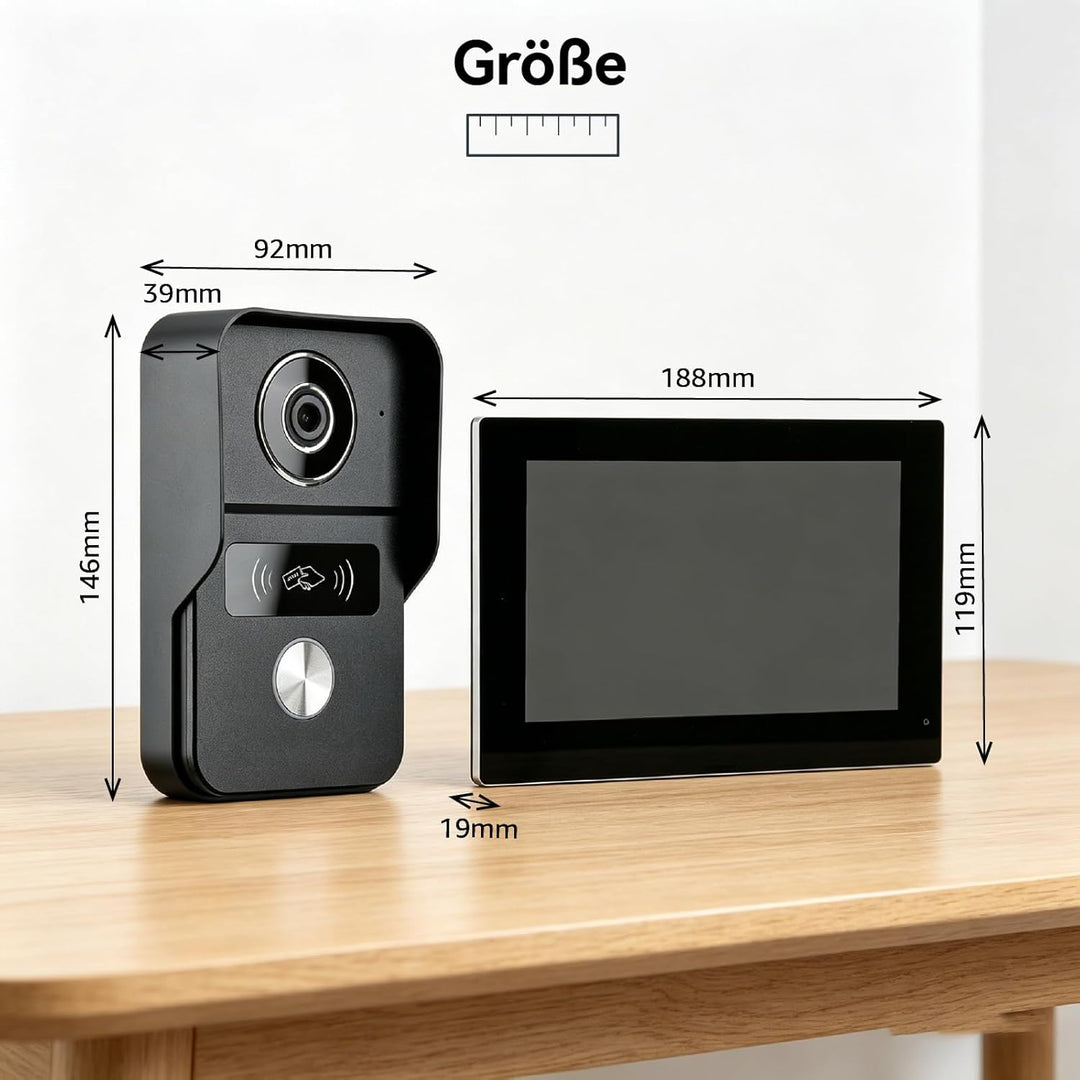 Video-Türsprechanlage, 2 Draht WiFi Türklingel mit 7" Farb-Touchscreen, 1080p Nachtsicht und Zwei-We