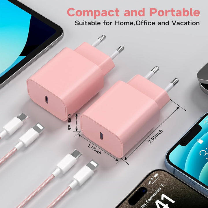 20W USB C Ladegerät und Ladekabel für iPhone 14/14 Pro/14 Pro Max/13/12/11/X/XR/XS/Mini/SE, 2Pack Sc